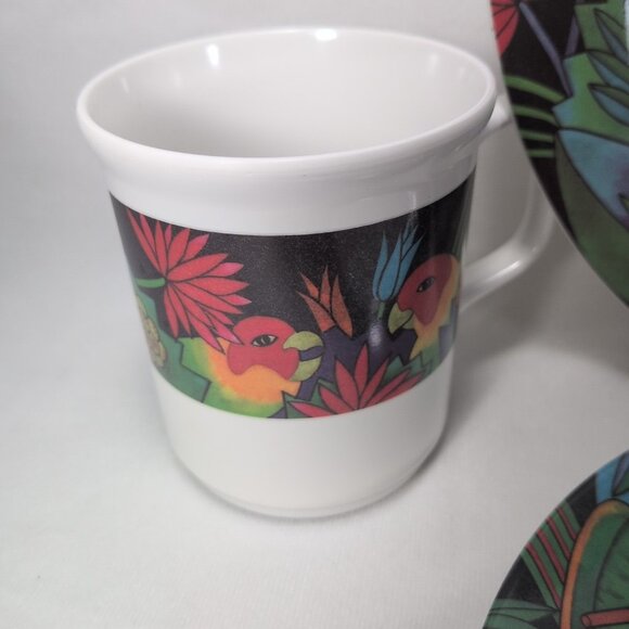MALA Melamine Jungle Parrots & Flowers Set Cups Saucers Bowls Plates 10 Lot - Picture 5 of 15